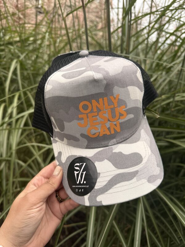 Czapeczka trucker | ONLY JESUS CAN | Szare Moro