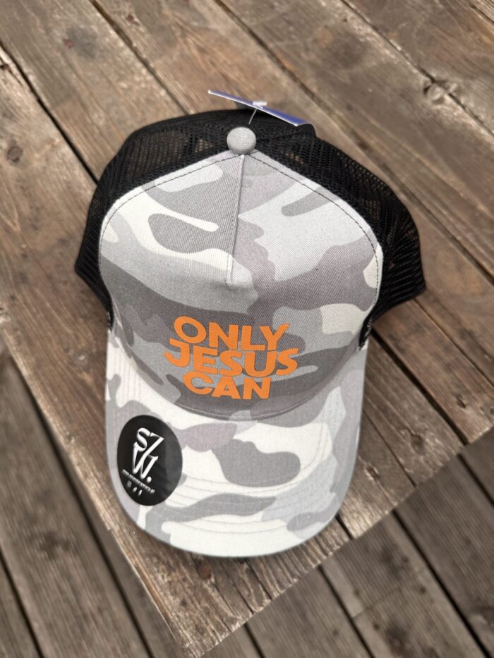 Czapeczka chrześcijańska trucker | ONLY JESUS CAN | Szare Moro