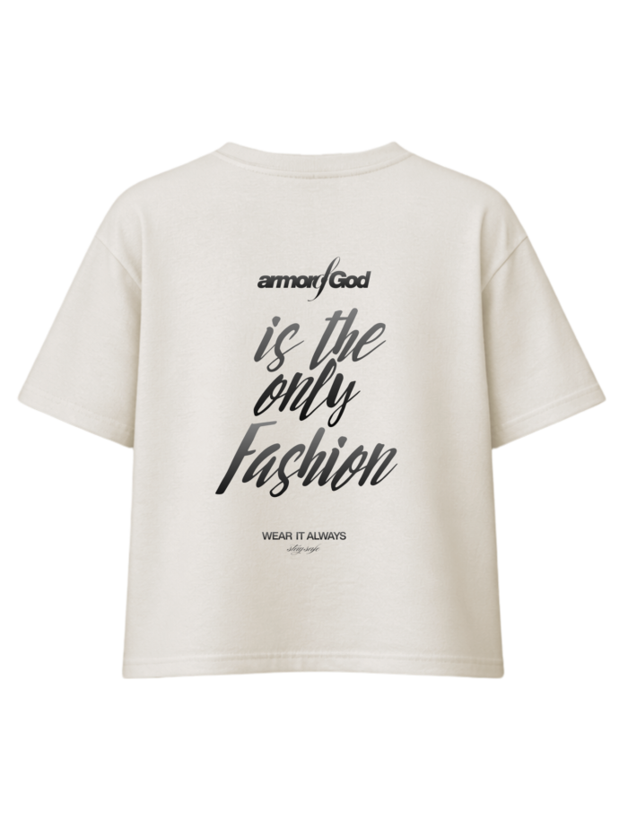 Armor of God is the only Fashion | T-Shirt chrześcijański boxy damski - Creamy