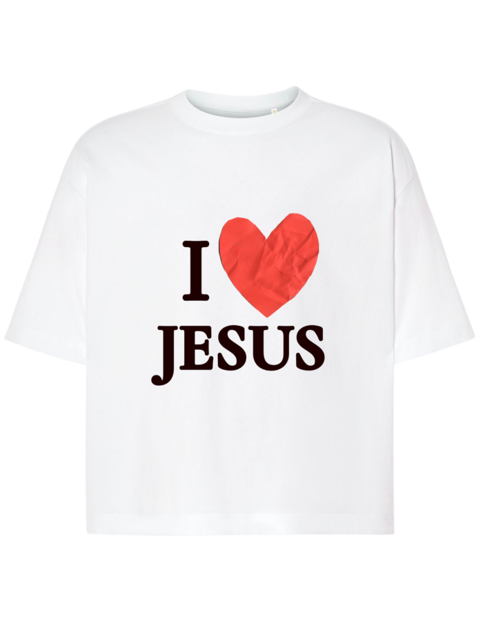 T-Shirt chrześcijański Boxy unisex | I Love Jesus- Jesus loves U