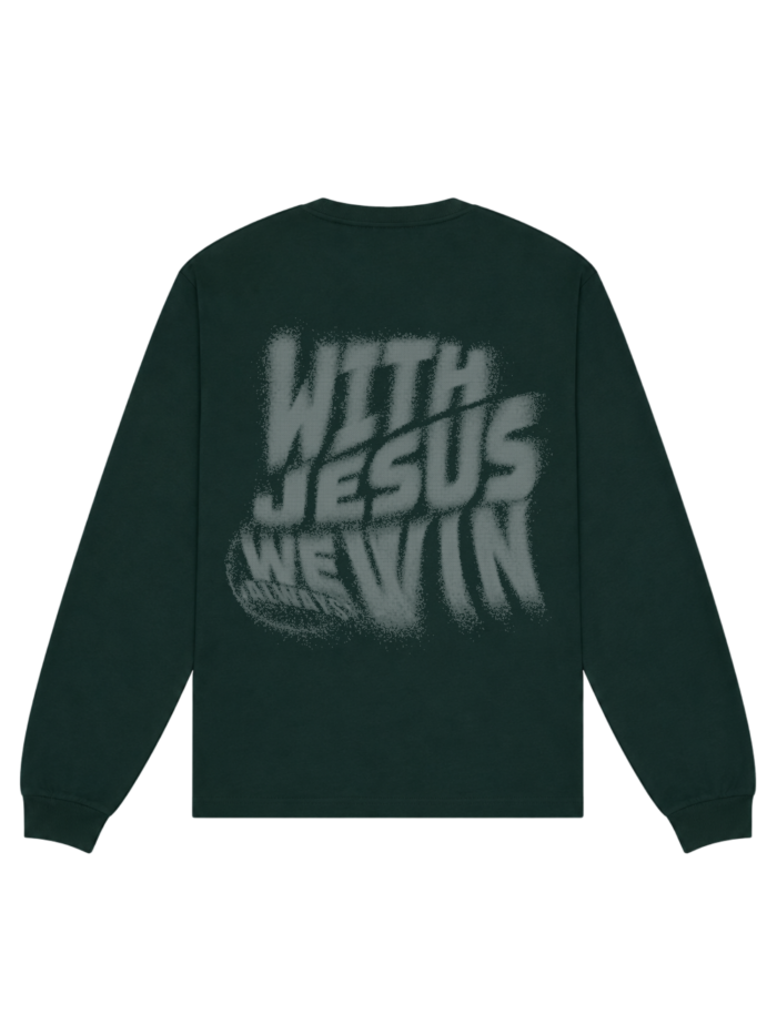 With Jesus we always win | Longsleeve chrześcijański | BUTELKOWA ZIELEŃ