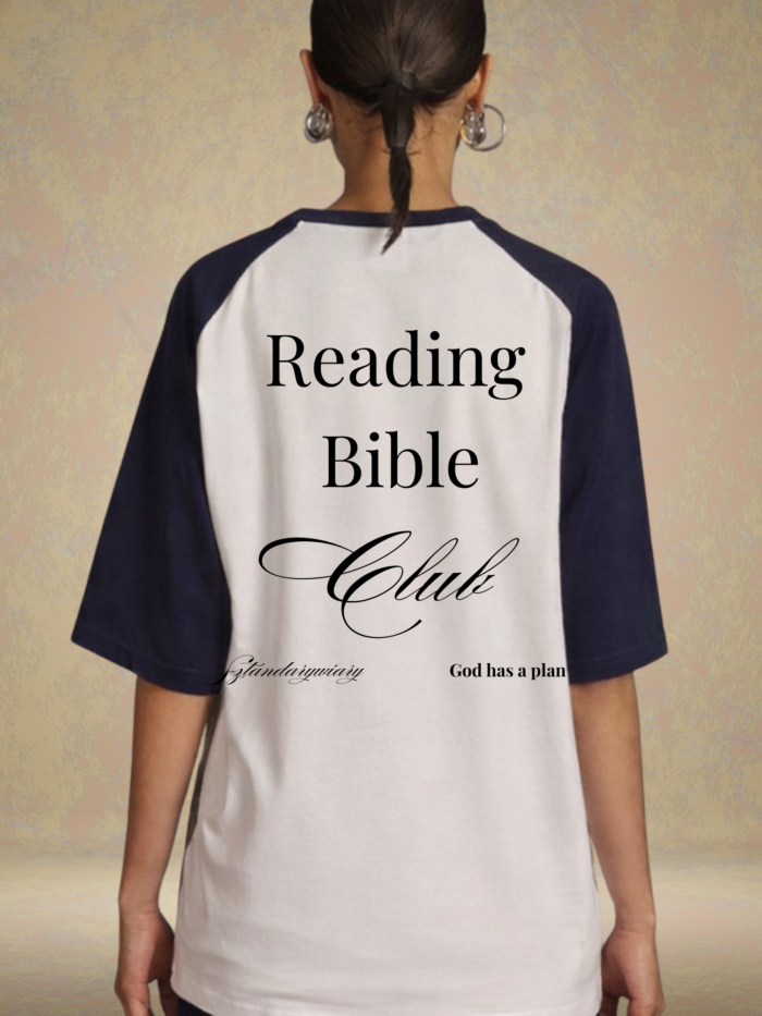 Koszulka chrześcijańska Unisex "Reading Bible Club" - Granatowy Raglan