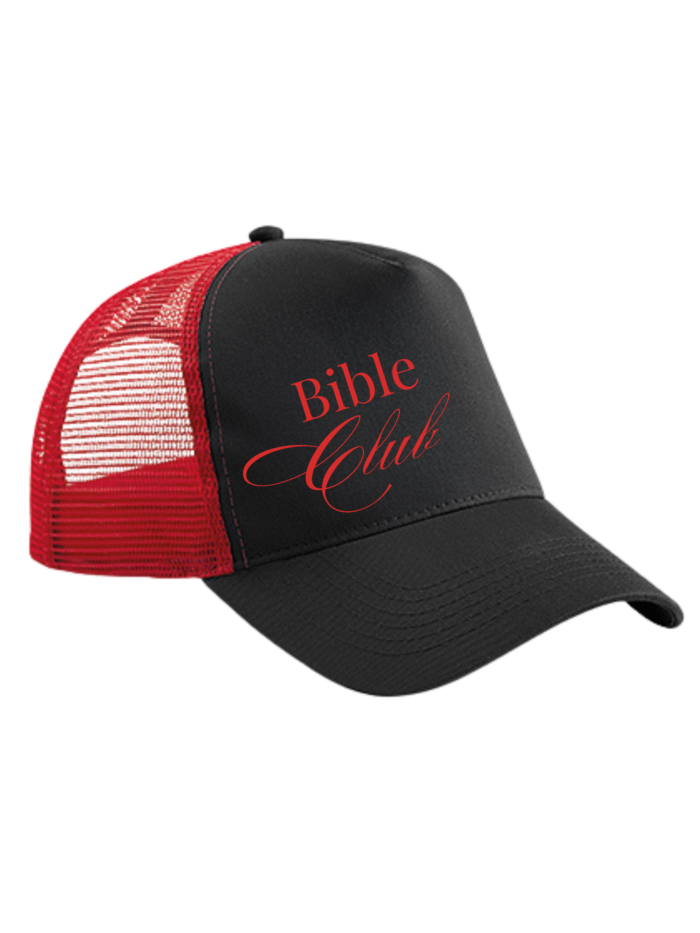 Bible Club | Czapeczka chrześcijańska z daszkiem trucker | red