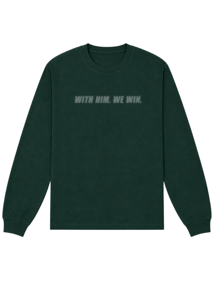 With Jesus we always win | Longsleeve chrześcijański | BUTELKOWA ZIELEŃ