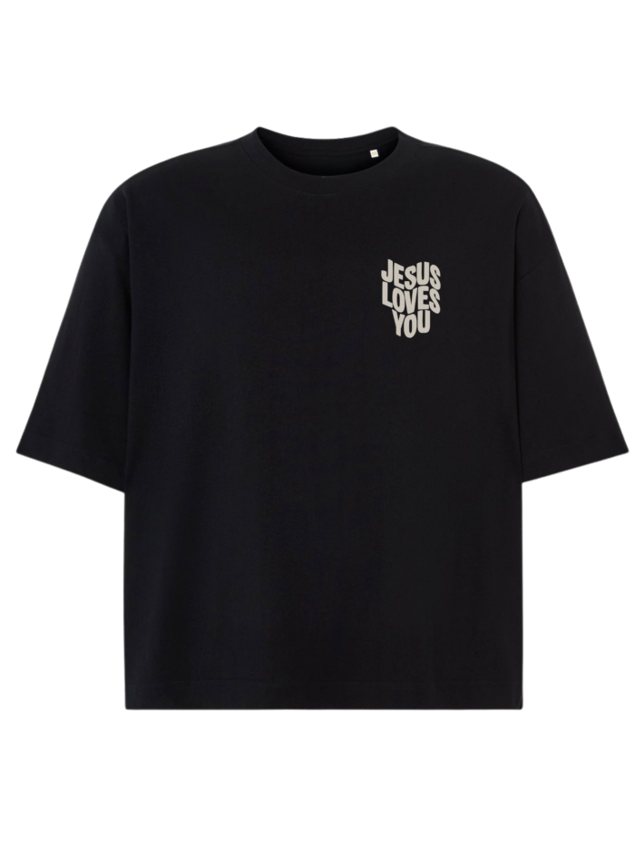 T-Shirt chrześcijański Boxy unisex | Jesus loves You