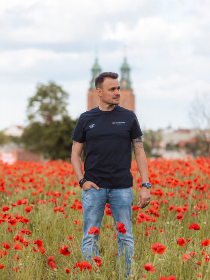 Koszulka chrześcijańska regular | Alfa i Omega | granat