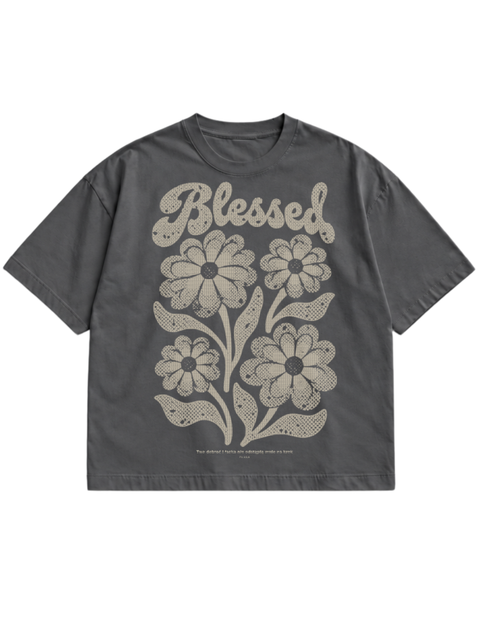 Blessed | T-Shirt chrześcijański boxy damski | grafit